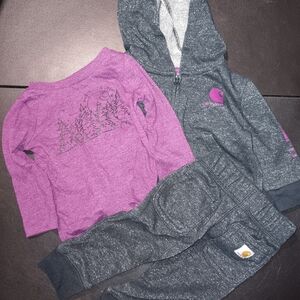 Carhartt Kids' Heather Purple Tee and Charcoal Hoodie Set